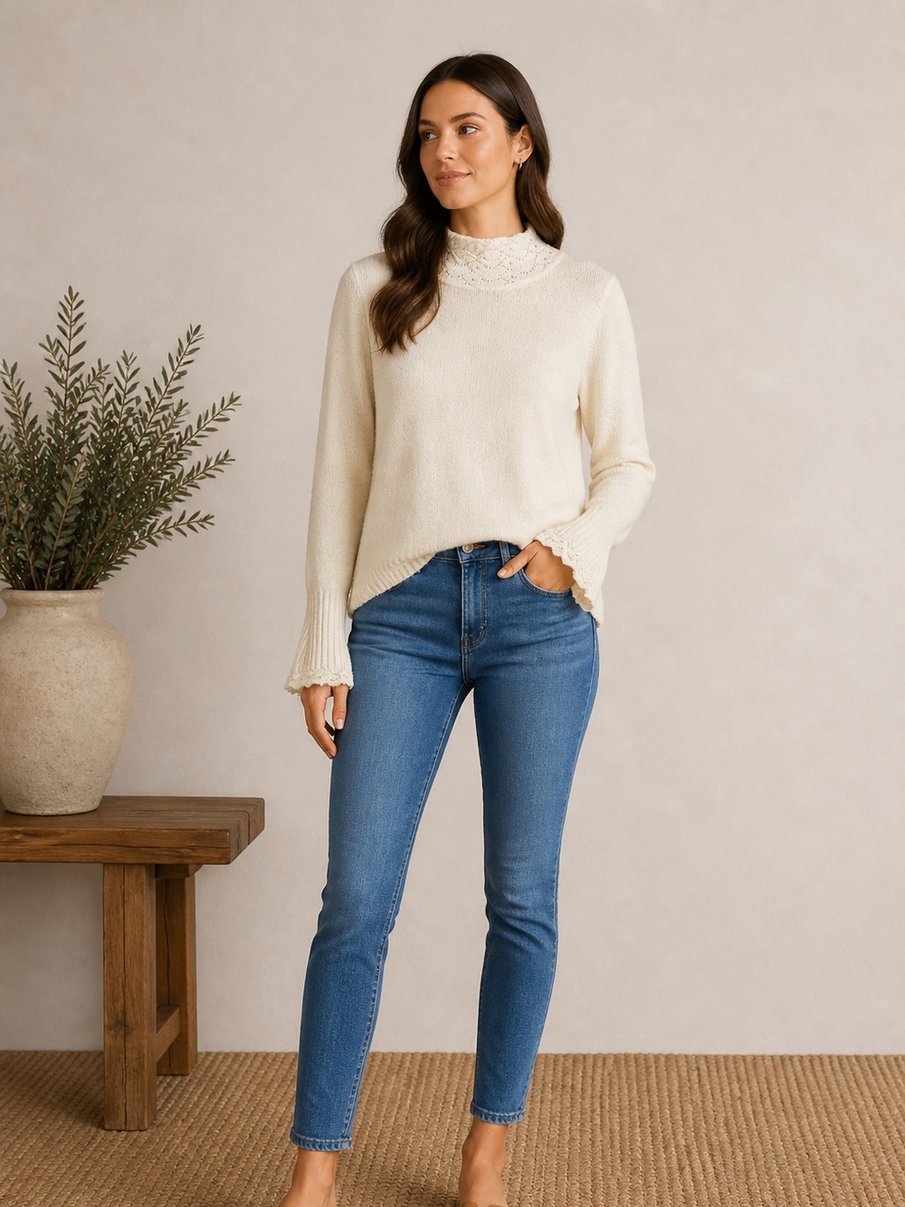 Chic Cream Turtleneck Blouse